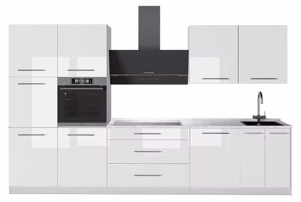 Cucina componibile Vicco Fame-Line Bianco lucido/Bianco 340 cm, PL Marmo, Model 64641