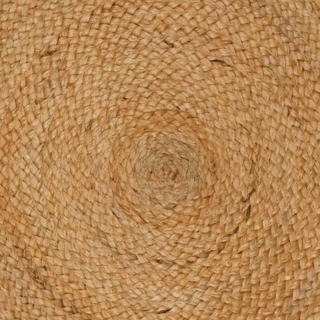 Tappeto rotondo in juta moderno e lavabile, design astratto, colore beige e marrone, Diametro: 210 cm
