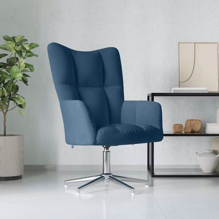 Sedia Relax blu in velluto con struttura in metallo e base girevole 360 gradi vidaXL
