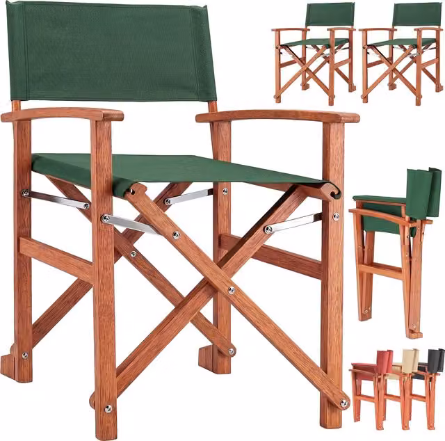 Set da 2 sedie regista Casaria in legno di eucalipto FSC verde con cuscini inclusi e braccioli