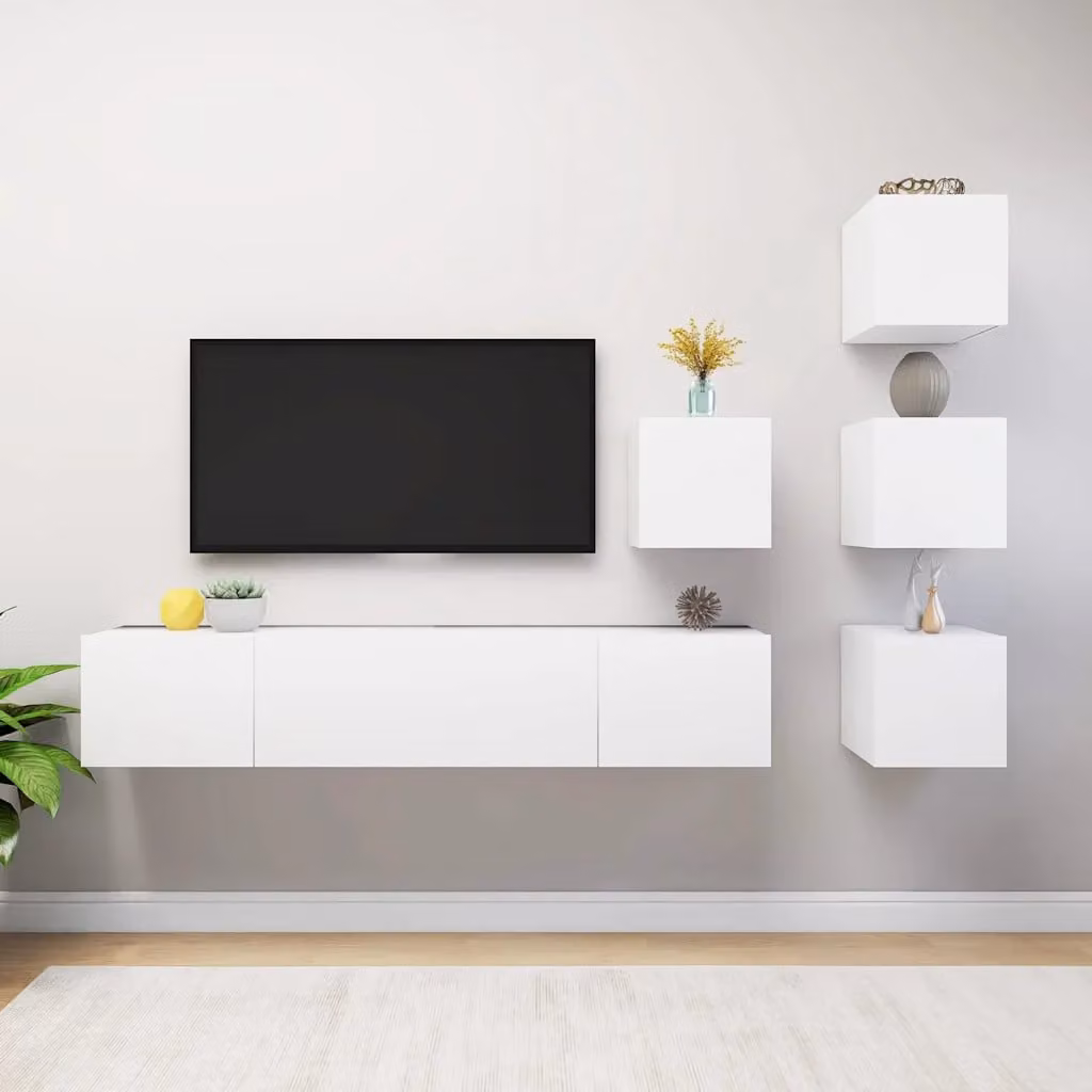 Set Mobili Porta TV Moderno vidaXL in Legno Multistrato Bianco Opaco per Soggiorno