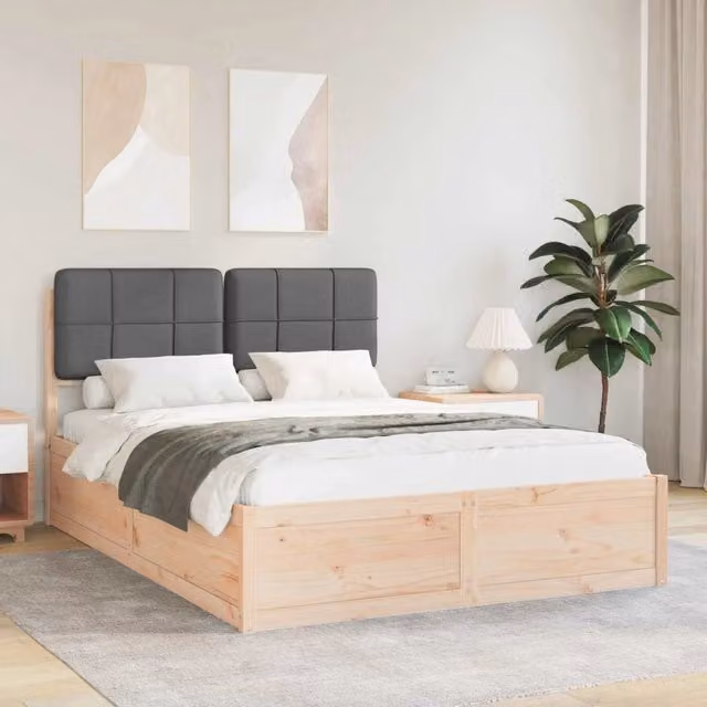 Letto con testiera rivestita vidaXL in legno di pino e tessuto grigio L/P/H: 140 x 190 cm – 1
