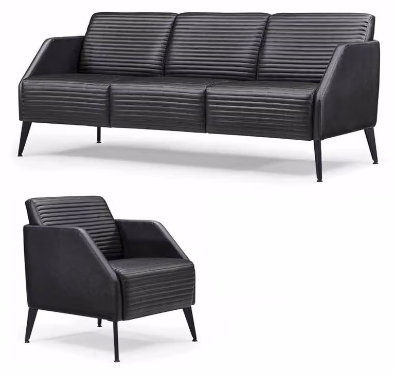 Luxuriöse Schwarze Wohnzimmer Sofagarnitur Designer Sessel 2tlg Set