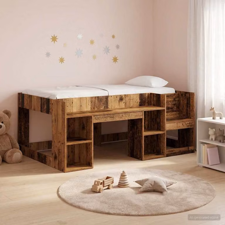 vidaXL Letto Singolo Rialzato per Bambini in Legno Marrone con Ripostiglio e Scala