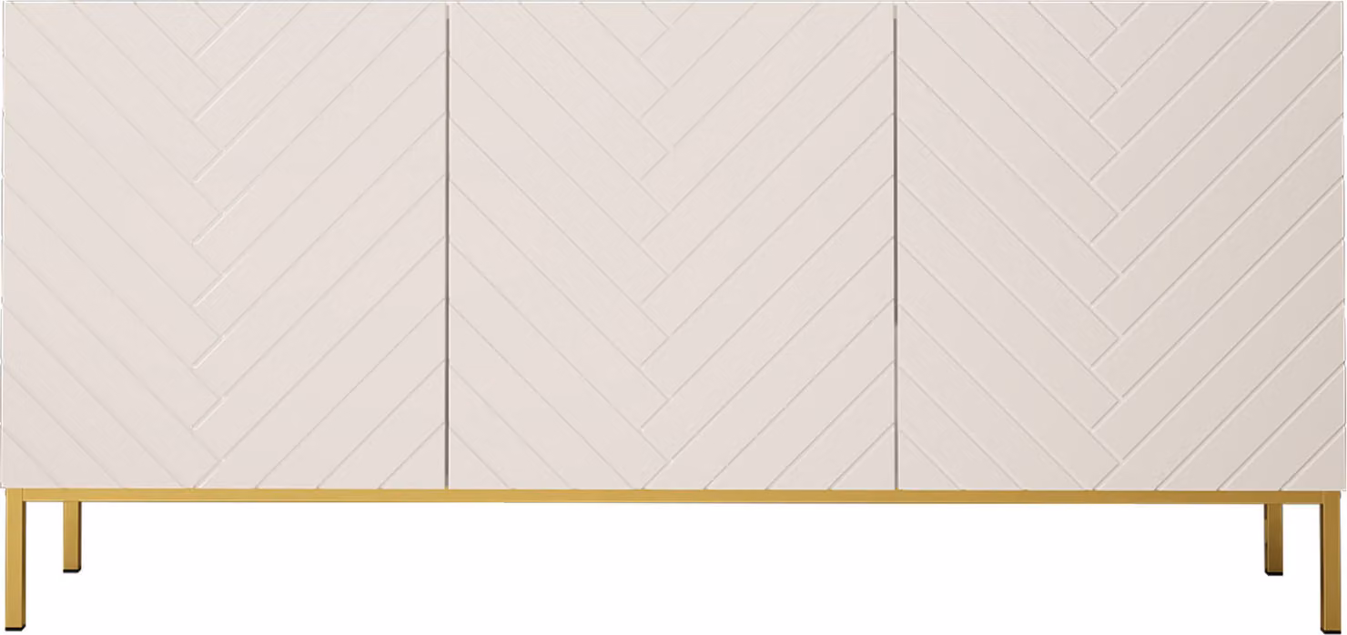 Cassettiera GINAX 160 cm WHITE MAT / WHITE GLOSS con cornice dorata Cabinet Highboard Buffet