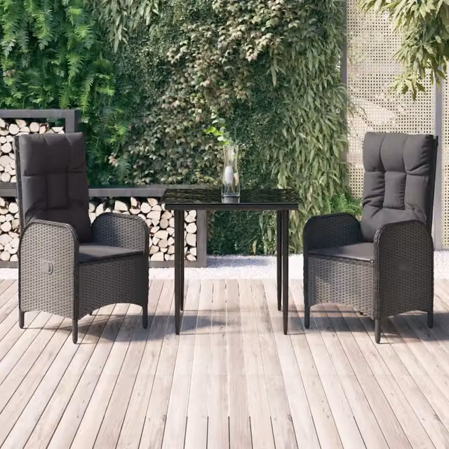 Set da Pranzo da Giardino 3 pz con Cuscini Nero in Polyrattan 3185167