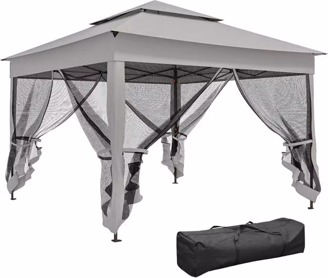Gazebo da Giardino Pop-up Pieghevole in Acciaio e Poliestere Impermeabile Anti-UV con 4 Zanzariere e Sacca di Trasporto