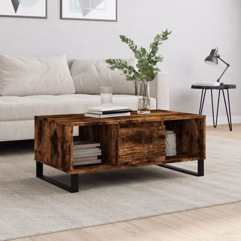 vidaXL Tavolino da Salotto Moderno in Legno e Metallo, Colore Rovere Fumo, L 90 x P 50 x H 36,5 cm