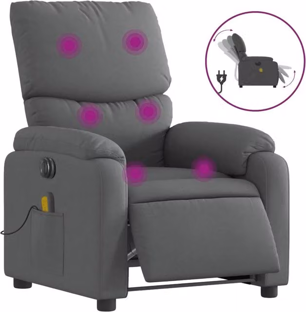 Poltrona | Sedia Relax Reclinabile Massaggio Elettrica Grigio Scuro Tessuto