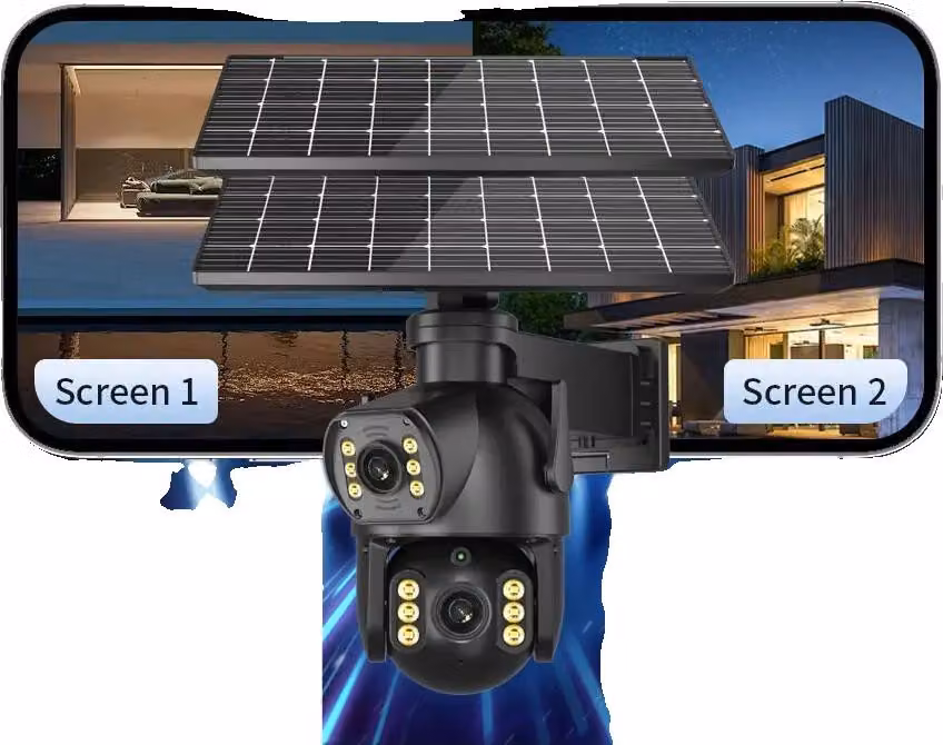 Telecamera PTZ per esterni, supporto rete 4G, tecnologia a doppia lente, scheda 8MP 64g, spina UE