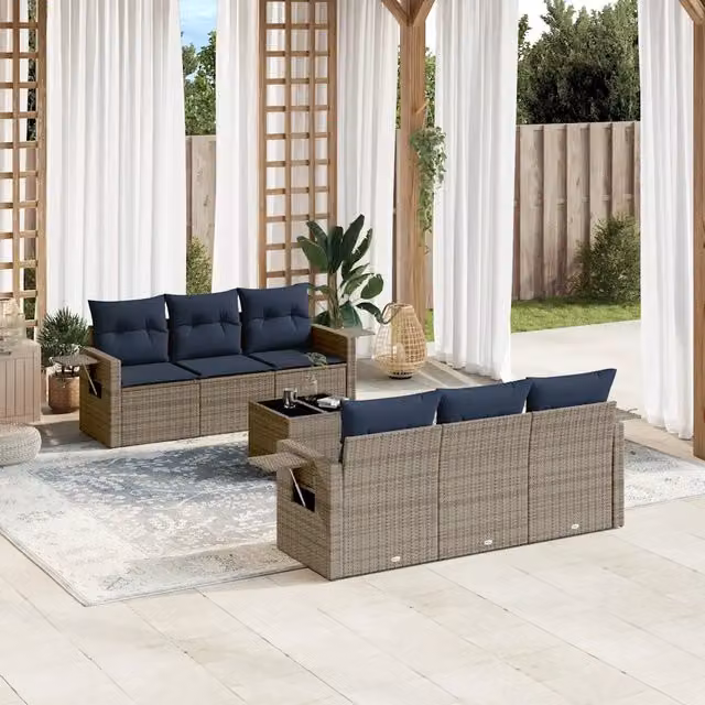 Set Divani da Giardino 7 pz con Cuscini Grigio in Polyrattan 3219910
