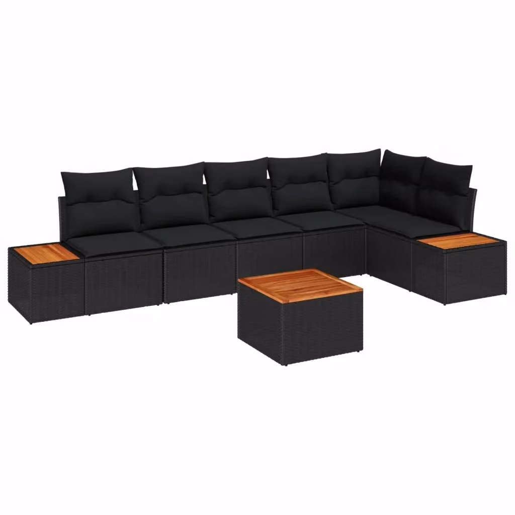 Set Divano da Giardino a L vidaXL 6 Posti Nero con Cuscini e Tavolino da Esterno – 2