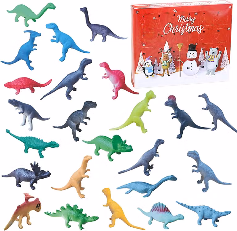 Calendario dell'Avvento 2022 - Calendario dell'Avvento natalizio - Giocattoli a tema dinosauri - Calendario dell'Avvento per bambini - Giocattoli per contare i giorni - Dinosauro - Calendario dell'Avvento con giocattoli