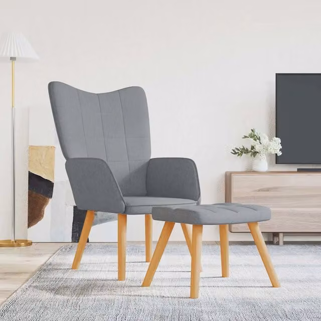 Poltrona Relax Moderna con Poggiapiedi Integrato in Tessuto Grigio Chiaro