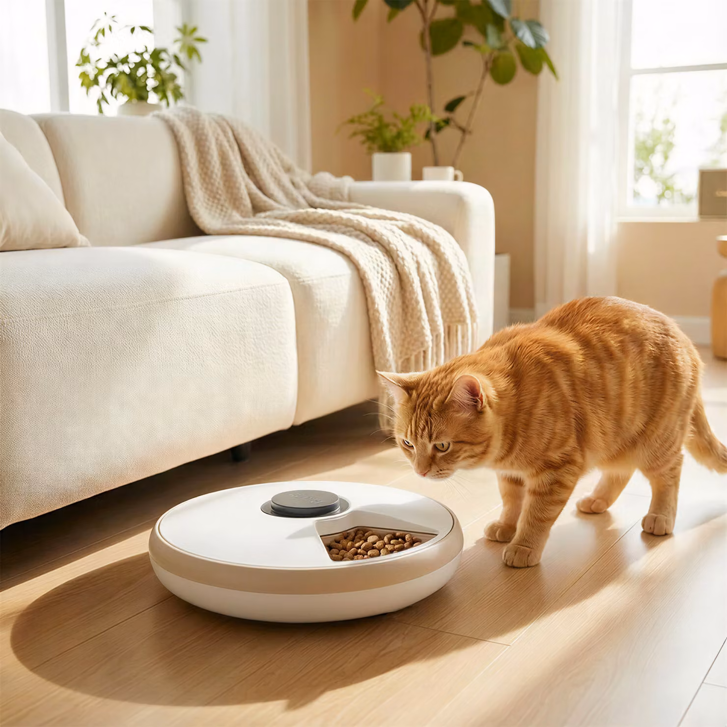 Distributore automatico di cibo per animali PawHut, 6 porzioni, bianco, L 31,5 cm x P 31,5 cm x H 8,3 cm – 2