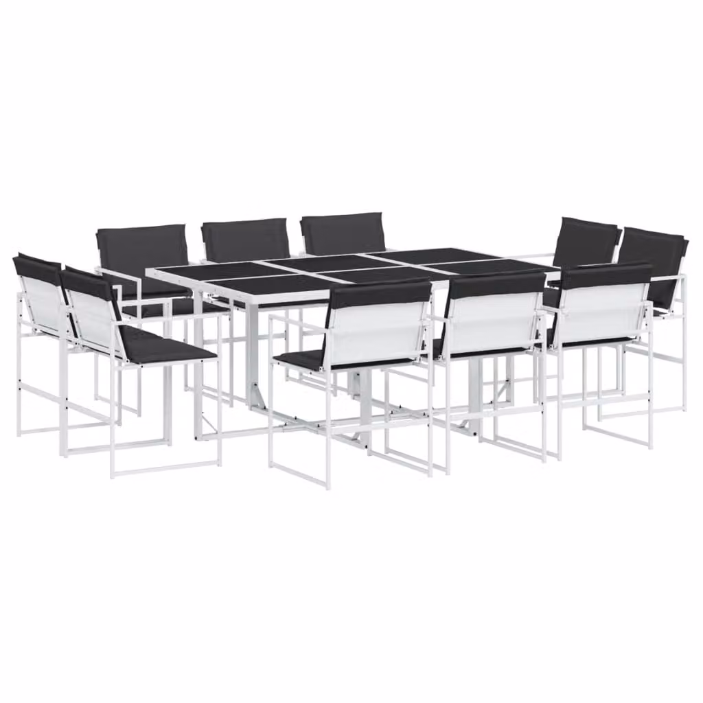 Set da Pranzo da Giardino 11 pz con Cuscini Bianco in Textilene