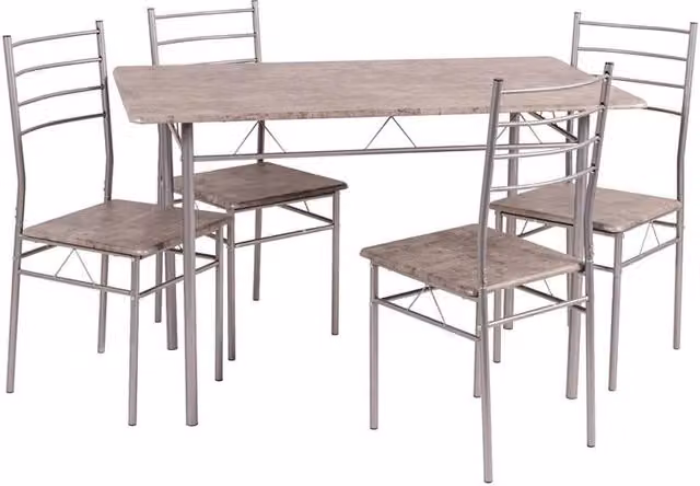 Set da pranzo Lisbona Casa Collection con tavolo rettangolare e 4 sedie, colore silver cemento e grigio