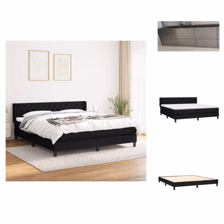 vidaXL Letto a molle con materasso nero 160x200 cm in tessuto - Letti e strutture letto