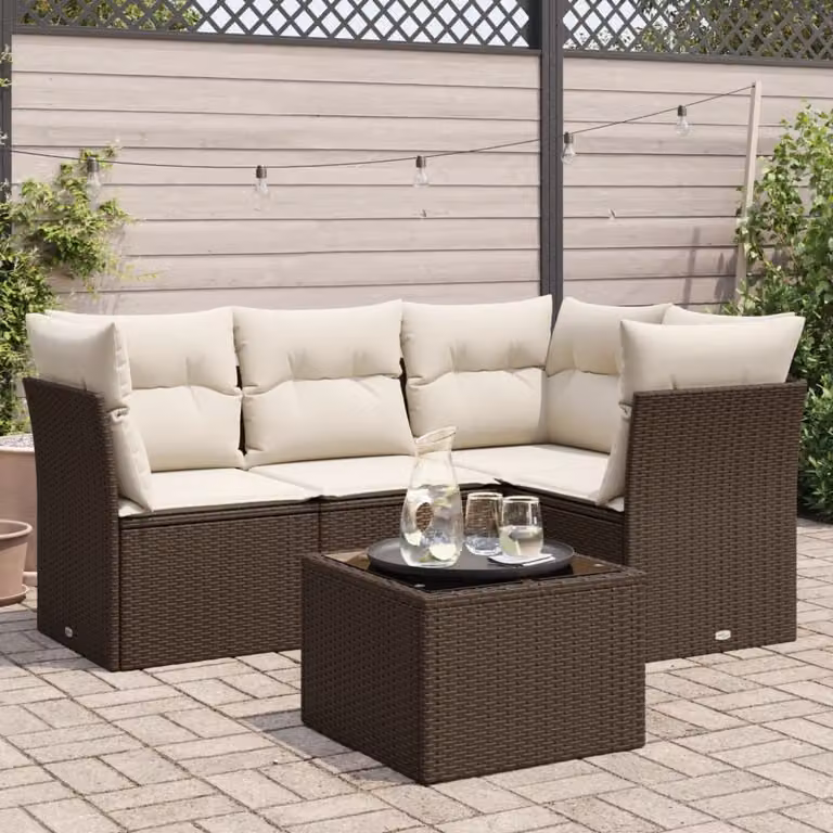 Maison Exclusive - Set Divano da Giardino 5 pz con Cuscini Marrone in Polyrattan