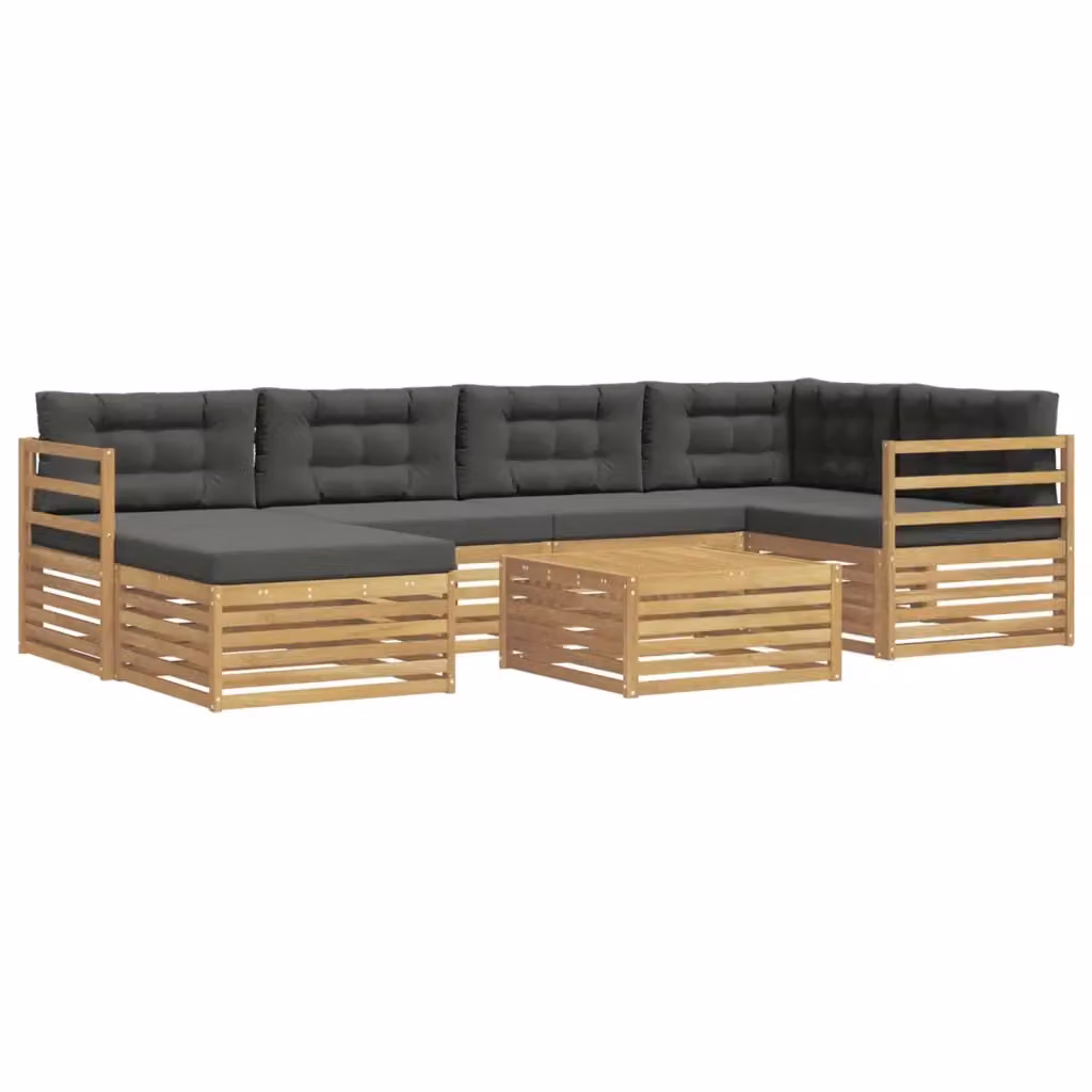 Set di divani da esterno vidaXL a forma di L composto da 7 pezzi in legno di acacia con cuscini inclusi, colore bianco e antracite – 2