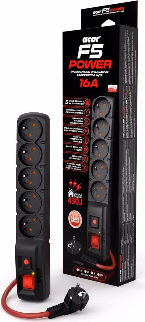 ACAR F5 POWER Nero 5 prese CA 230 V 1,5 m