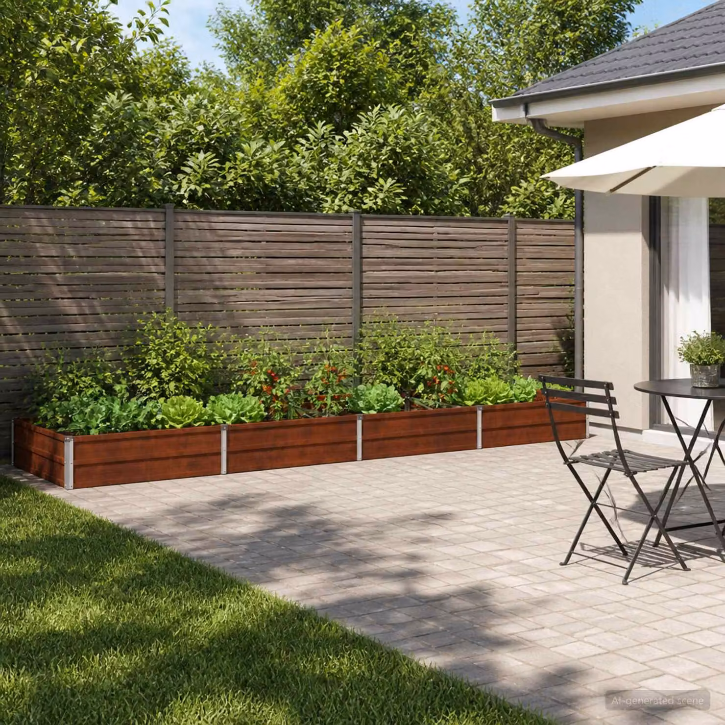 Letto rialzato da giardino vidaXL in metallo Corten color marrone L: 320 cm, P: 80 cm, H: 24 cm
