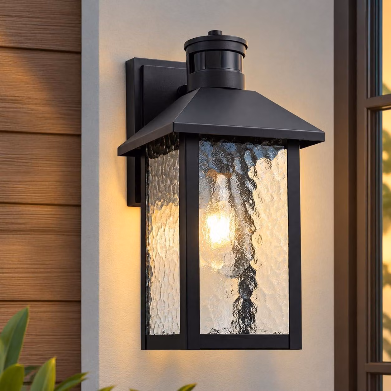 Lampada da parete con sensore di movimento, 3 modalità, attacco E27, stile vintage, vetro ondulato