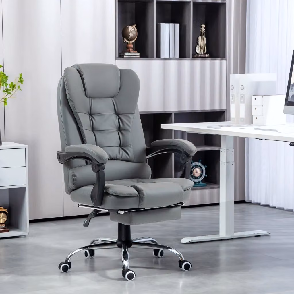 Sedia Poltrona Operativa da Ufficio Reclinabile 145 con Poggiapiedi Estraibile in Finta Pelle Grigio GIORDANOSHOP L/P/H: 64.5 x 69 x 120 cm – 2