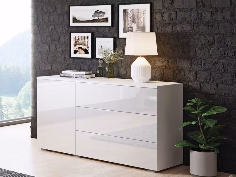 Cassettiera combinata moderna MERISA 110 - bianco lucido / bianco