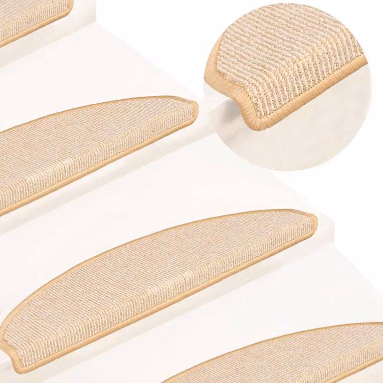 Set di 15 tappetini per scale semicircolari vidaXL, colore beige, antiscivolo e fonoassorbenti, L: 65 cm, P: 40 cm, H: 4 cm