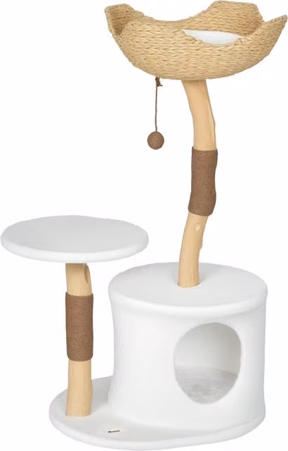Albero per gatti PawHut con tiragraffi, piattaforma, cuccia e cuscino morbido lavabile, bianco, L 45 cm x P 55 cm x H 102 cm