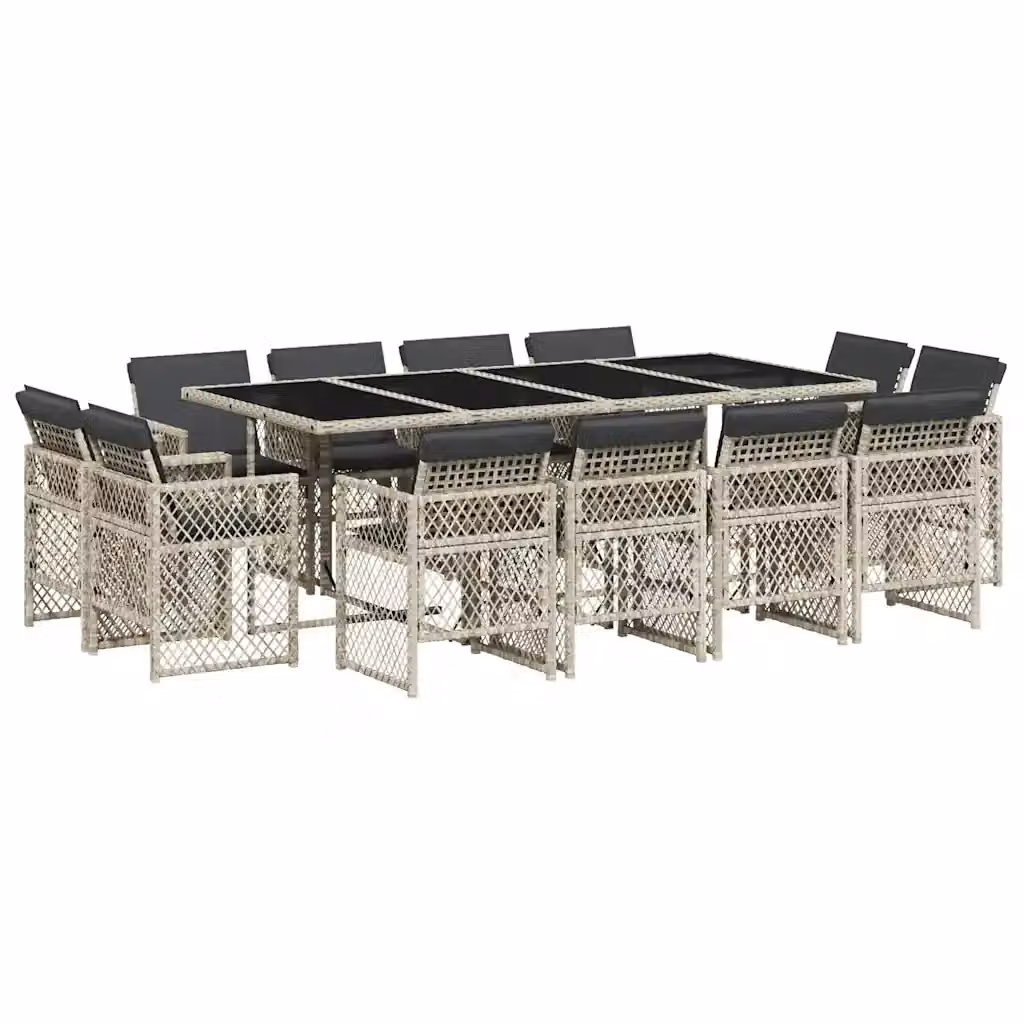 Set da pranzo da giardino vidaXL in polyrattan con cuscini e piano in vetro, 13 pezzi, grigio antracite – 2