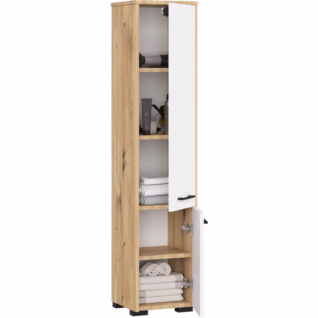 Colonna da bagno AKORD FIN Quercia Artisan con 2 ante e inserto frontale bianco, L/P/H: 30 x 30 x 140 cm – 2