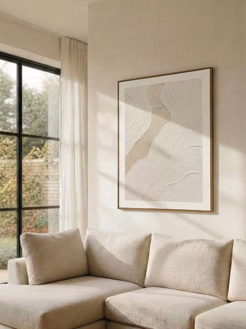 Quadro astratto minimalista Leit Kenay Home, tela beige e bianco, L: 80 cm x H: 100 cm
