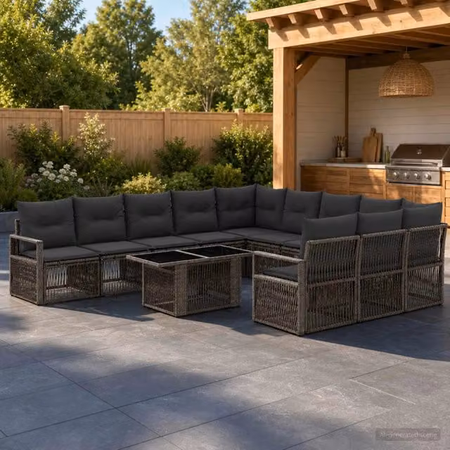 Set Divano da Giardino a Forma a U vidaXL in Polyrattan Grigio e Antracite con Tavolino e Cuscini – 1