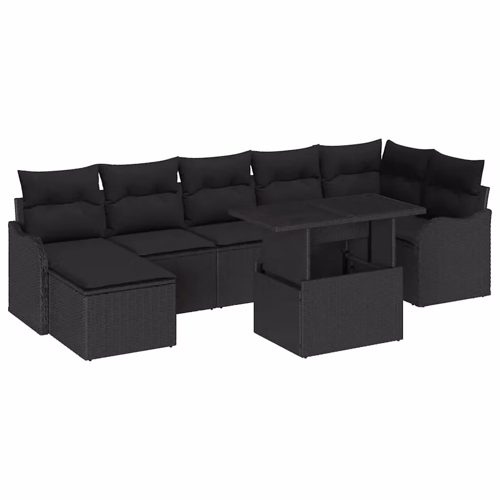 Set Divano da Giardino vidaXL 8 Pezzi Nero con Cuscini e Tavolino in Rattan e Metallo – 2