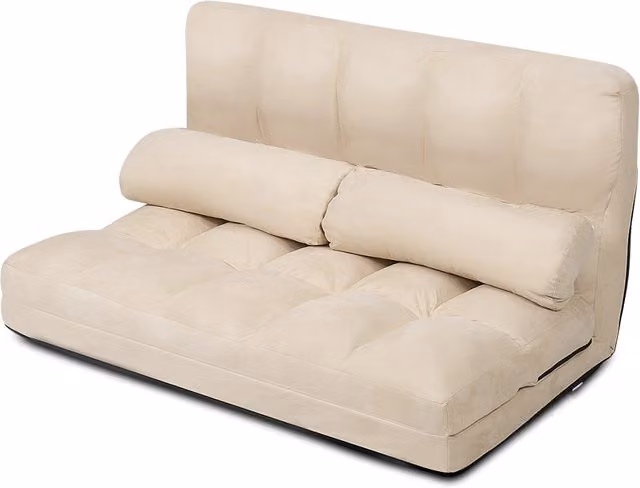 Divano letto pieghevole in 6 posizioni e rivestimento delicato sulla pelle, Divano da terra regolabile Beige-Divani letto