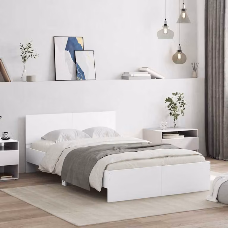 vidaXL Giroletto moderno con testiera, illuminazione LED sottostante e porta USB, Bianco, L: 140 cm, P: 193 cm, H: 70 cm