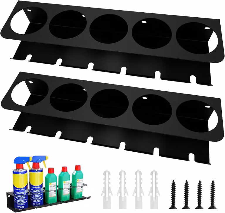 Portaflaconi spray, confezione da 2, con 5 fori e 6 supporti per bombolette, ideale per l'officina