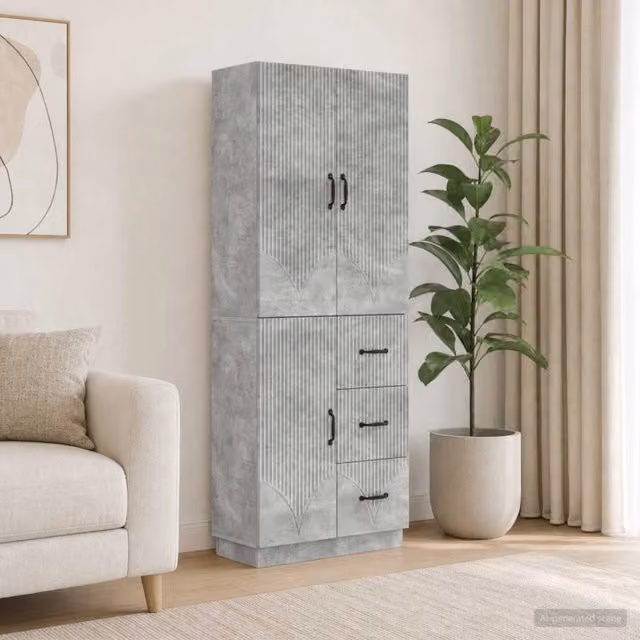 Set di 2 armadi moderni vidaXL in MDF grigio con ante a battente e cassetti – 1