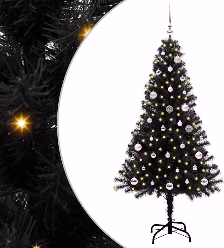 Albero di Natale con 150 LED con supporto Nero 150 cm PVC