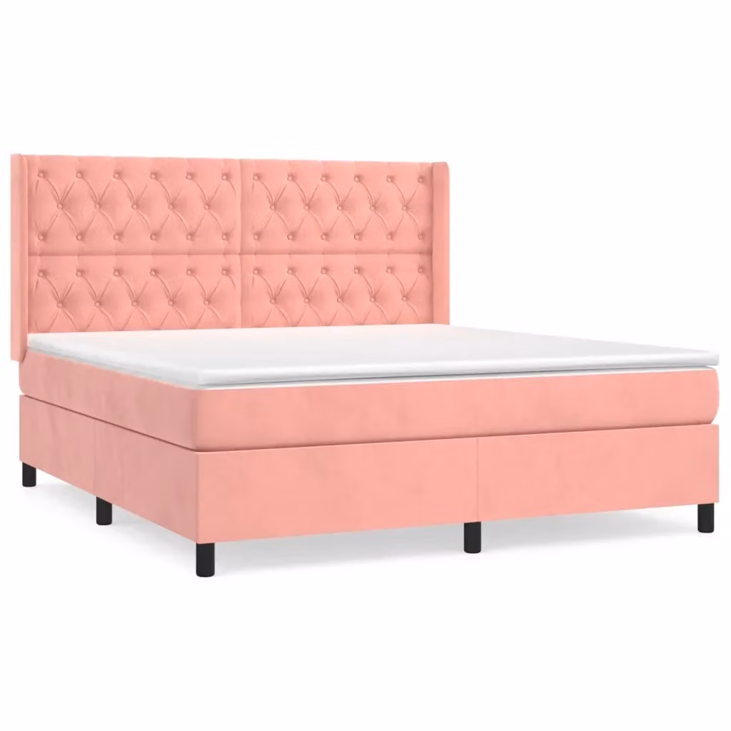 Letto Ibrido vidaXL con Struttura in Legno di Larice e Rivestimento in Velluto Rosa e Bianco L/P/H: 160 x 200 x 128 cm – 2