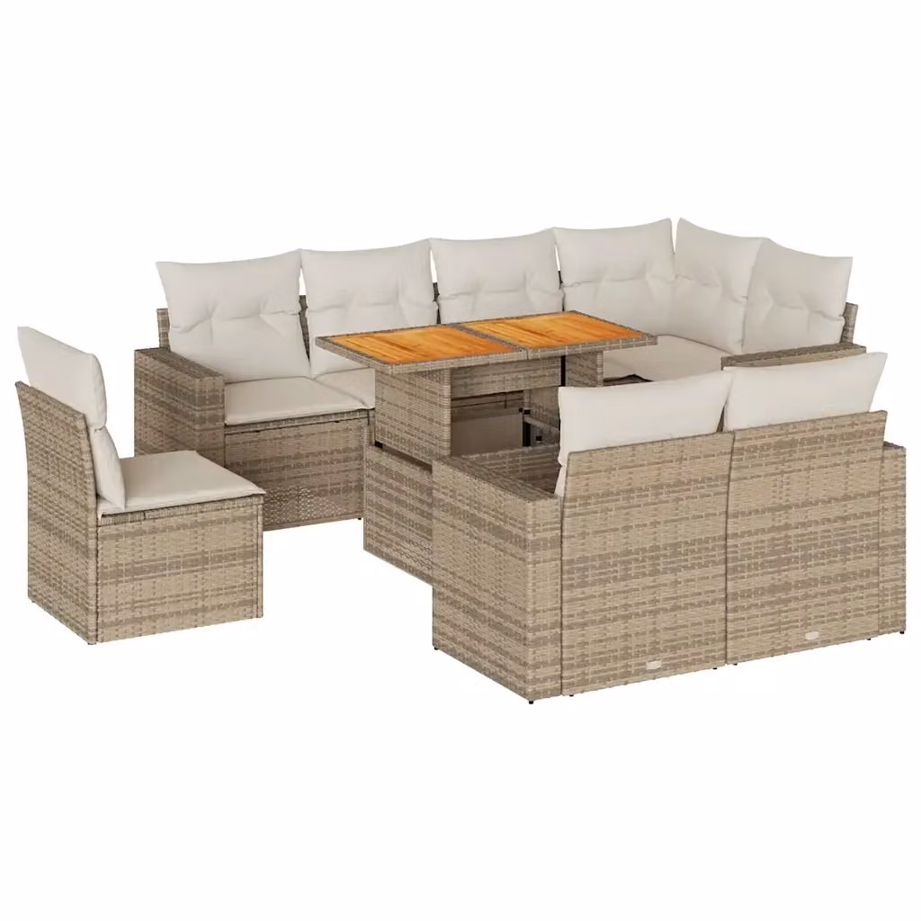 Set Divano da Giardino a L vidaXL in Polyrattan con Cuscini Beige e Tavolino da Esterno 9 pz – 2