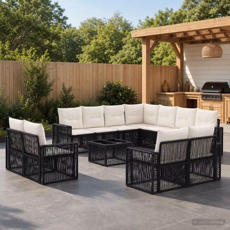 Maison Exclusive - Set di divani da giardino, 12 pezzi. Poly-rattan nero e crema