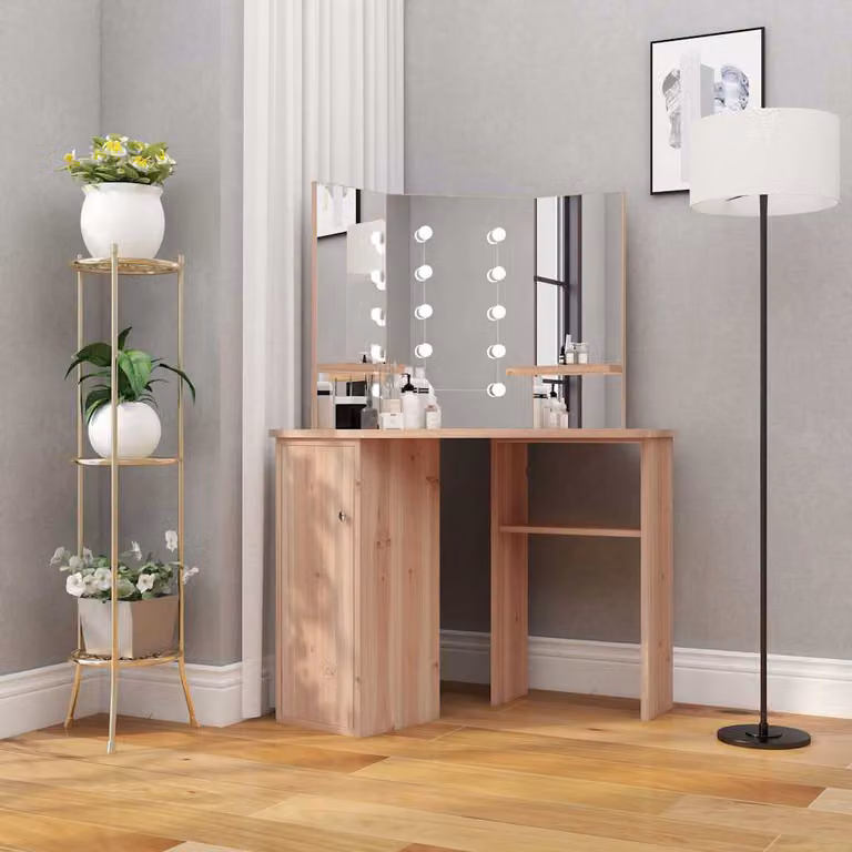 vidaXL Tavolino da Trucco Moderno con LED in Rovere, L: 111 cm, P: 54 cm, H: 141,5 cm