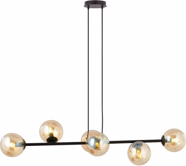 Lampadario a sospensione moderno Emibig con 6 luci E14 in metallo e vetro nero e marrone