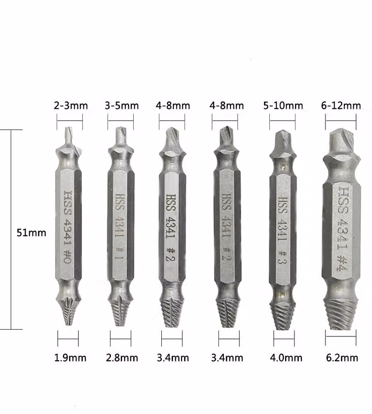 Set di 6 punte da trapano, utensile per rimuovere viti con la testa rotta, estrattore per bulloni, estrattore per viti rotte, spellafili