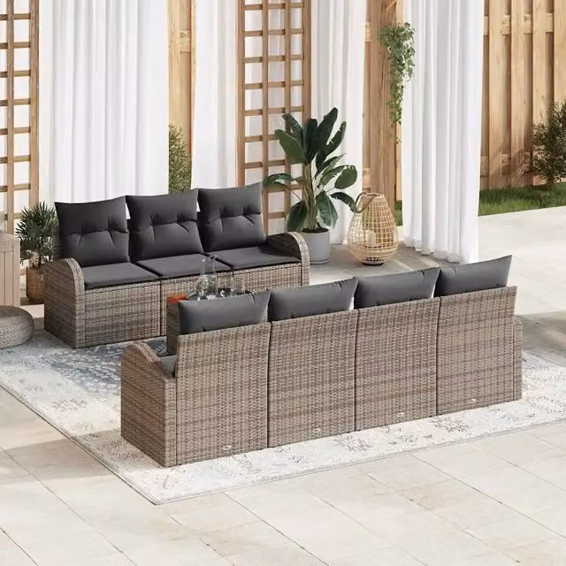 Set Divano da Giardino 8 pz Grigio polyrattan 3347538