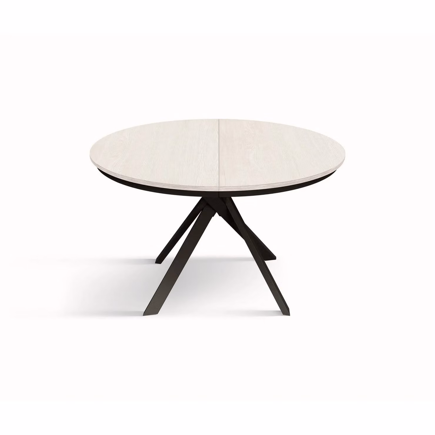Tavolo rotondo PANTELLERIA in legno effetto bianco frassinato con gambe incrociate in metallo antracite, allungabile ⌀120 cm – 170 cm