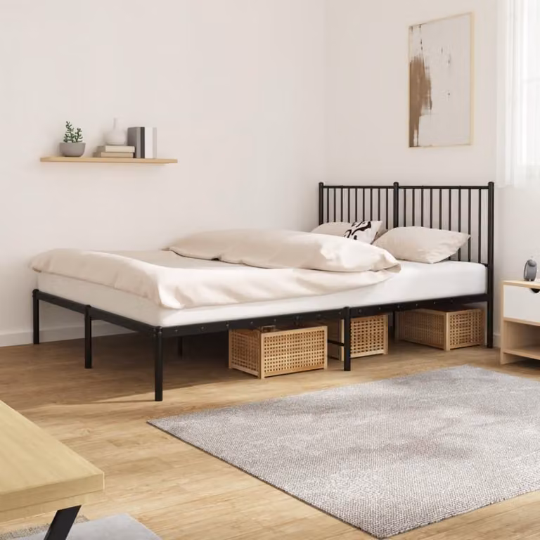 The Living Store Struttura letto con testiera in metallo nero 160x200 cm